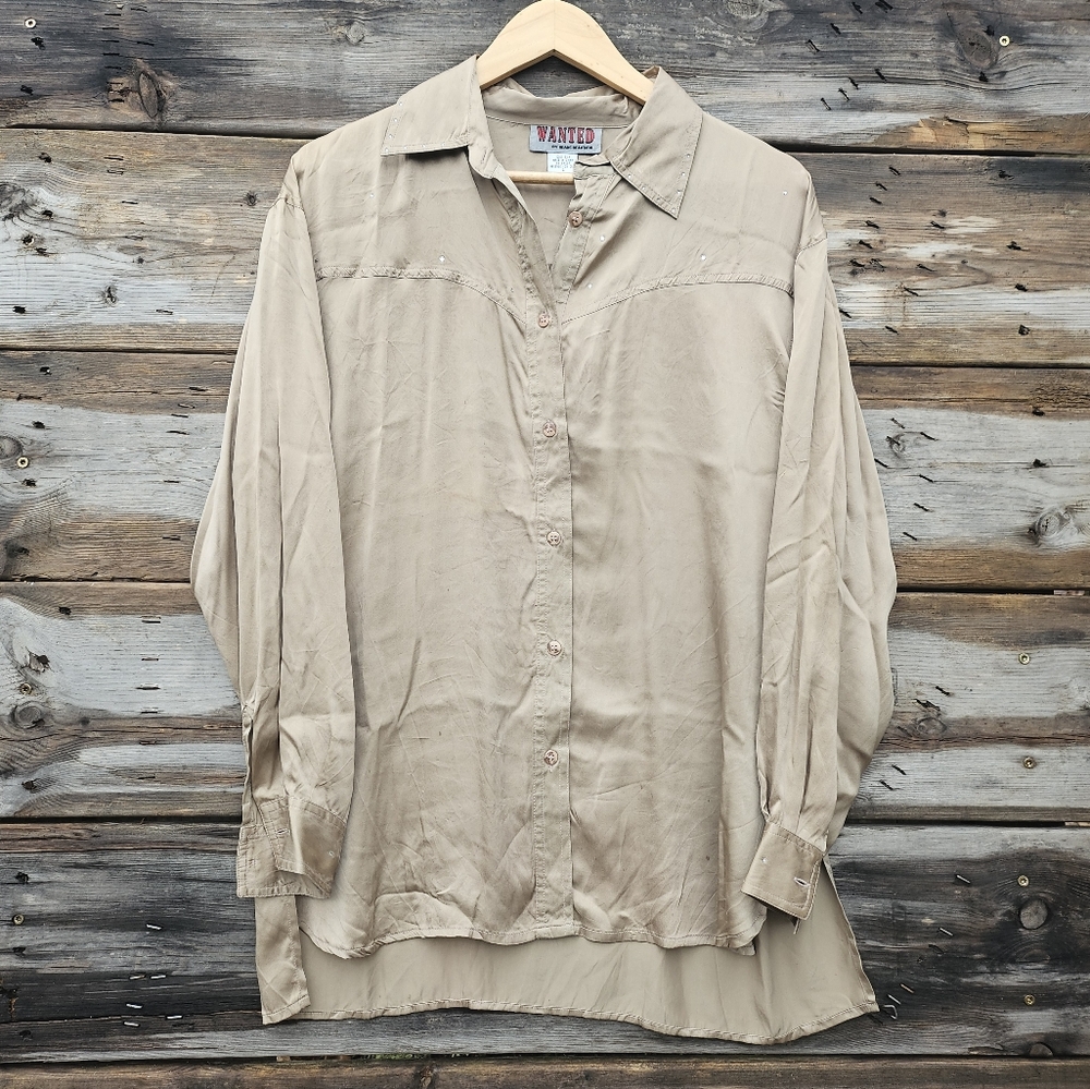 100% Silk Rhinestone Cowboy Button Down - Picture 2 of 6